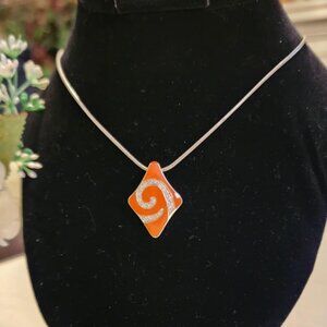 Affinity Diamond 1/8 ct tw Sterling Silver Orange Enamel Pendant Necklace .925